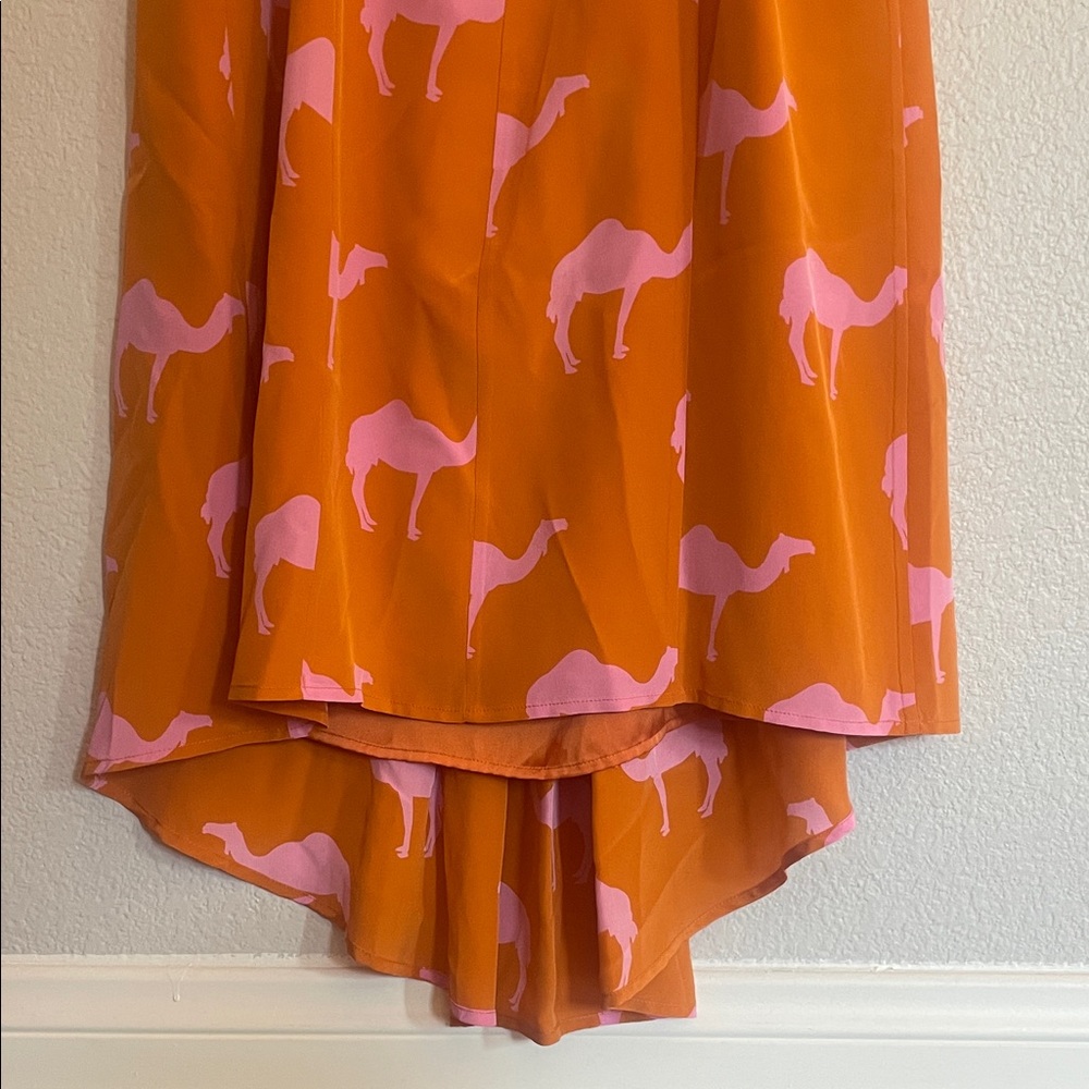 Charlotte Taylor 100% Silk Orange Dress with Pink Camel Print - Picture 14 of 17